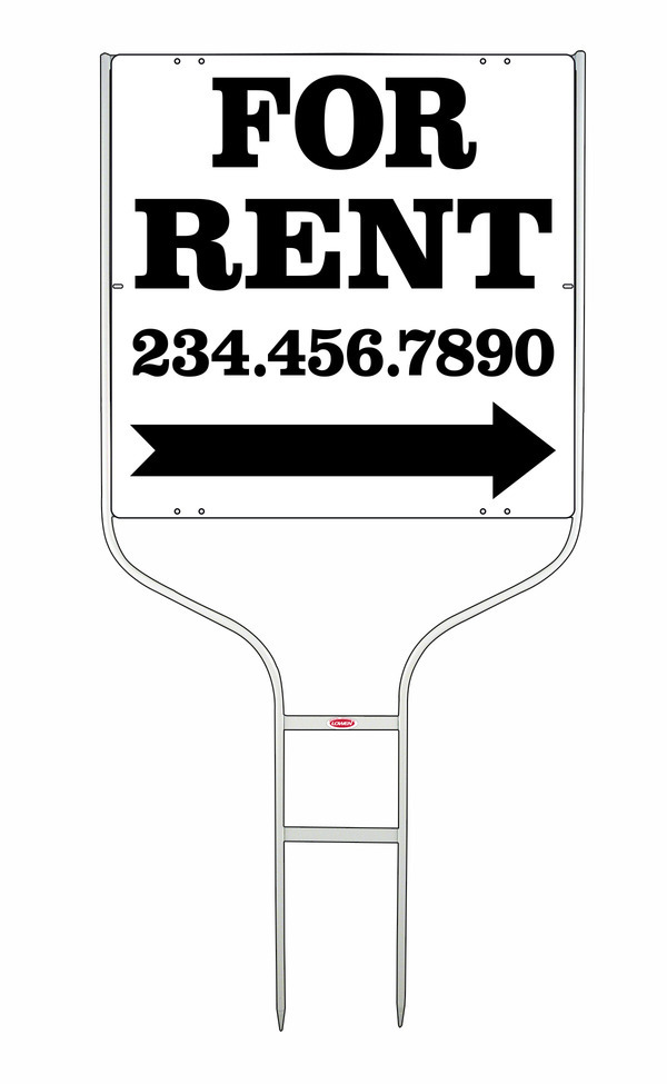 For Rent Round Rod Sign Units with Large, Bold Text, 24h x 24w, White